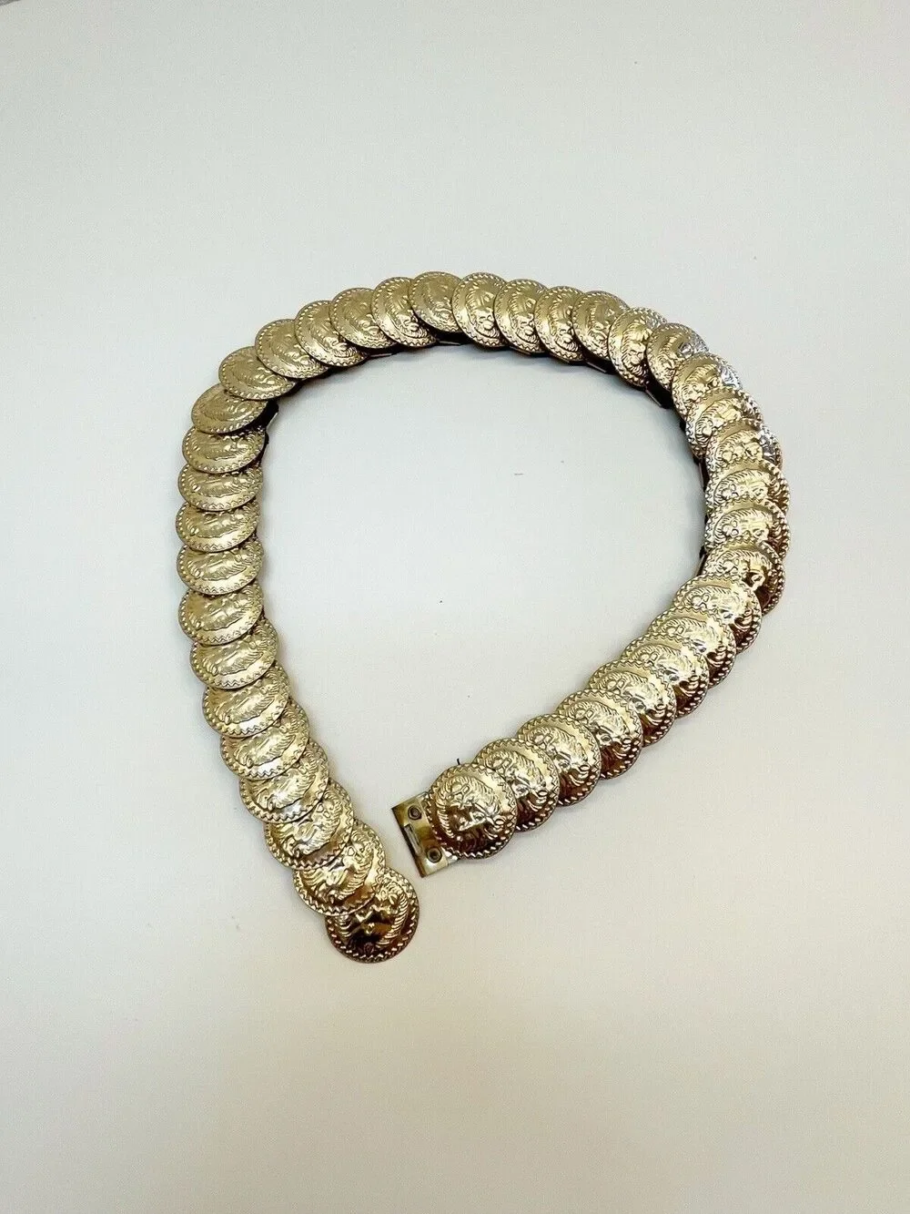 Vintage Gold Metallic Coin Lion Head Elastic Stretch Belt